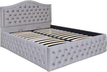 Pat dublu tapitat model Arizona Deluxe 140/200 cm culoare gri deschis cu somiera metalica rabatabila si spatiu de depozitare