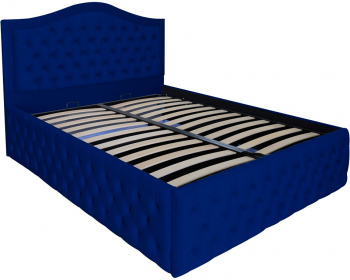 Pat dublu tapitat model Arizona Deluxe 160/200 cm culoare bleumarin cu somiera metalica rabatabila si spatiu de depozitare 