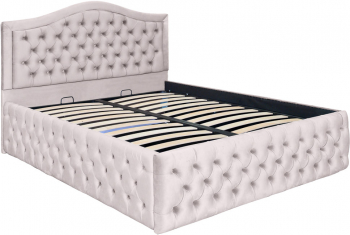 Pat dublu tapitat model Arizona Deluxe 160/200 cm culoare crem cu somiera metalica rabatabila si spatiu de depozitare 
