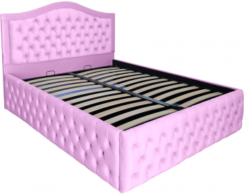 Pat dublu tapitat model Arizona Deluxe 160/200 cm culoare lila cu somiera metalica rabatabila si spatiu de depozitare 