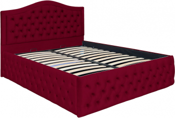 Pat dublu tapitat model Arizona Deluxe 160/200 cm culoare visiniu cu somiera metalica rabatabila si spatiu de depozitare 