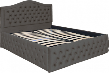 Pat dublu tapitat model Arizona Deluxe 180/200 cm culoare gri inchis cu somiera metalica rabatabila si spatiu de depozitare 