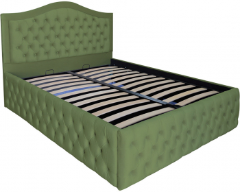 Pat dublu tapitat model Arizona Deluxe 180/200 cm culoare kaki cu somiera metalica rabatabila si spatiu de depozitare 