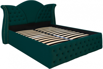 Pat dublu tapitat model Florida 180/200 cm culoare verde cu somiera metalica rabatabila si spatiu de depozitare 