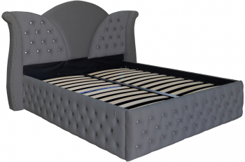 Pat dublu tapitat model Florida Deluxe 140/200 cm culoare gri inchis cu somiera metalica rabatabila si spatiu de depozitare 