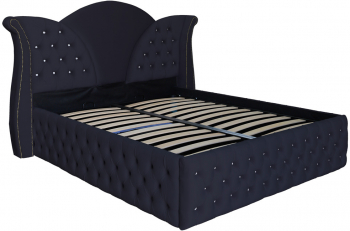 Pat dublu tapitat model Florida Deluxe 140/200 cm culoare negru cu somiera metalica rabatabila si spatiu de depozitare 