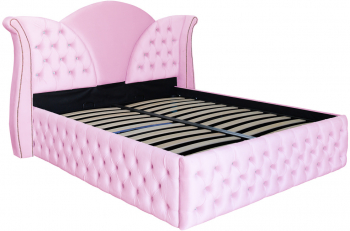 Pat dublu tapitat model Florida Deluxe 140/200 cm culoare roz cu somiera metalica rabatabila si spatiu de depozitare 