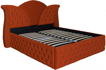 Pat dublu tapitat model Florida Deluxe 180/200 cm culoare caramiziu cu somiera metalica rabatabila si spatiu de depozitare 