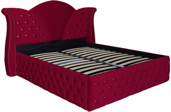 Pat dublu tapitat model Florida Deluxe 180/200 cm culoare visiniu cu somiera metalica rabatabila si spatiu de depozitare 