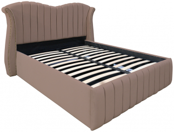 Pat dublu tapitat model Hawaii 180/200 cm culoare cappuccino cu somiera metalica rabatabila si spatiu de depozitare 