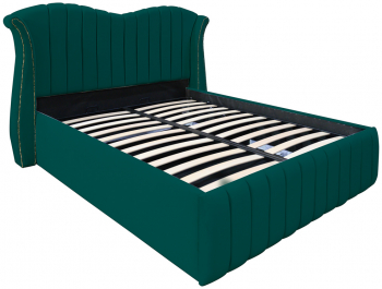Pat dublu tapitat model Hawaii 180/200 cm culoare verde cu somiera metalica rabatabila si spatiu de depozitare 