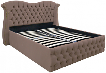 Pat dublu tapitat model Indiana 160/200 cm culoare cappuccino cu somiera metalica rabatabila si spatiu de depozitare