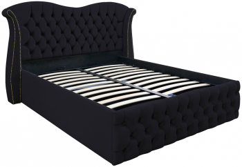 Pat dublu tapitat model Indiana 160/200 cm culoare negru cu somiera metalica rabatabila si spatiu de depozitare