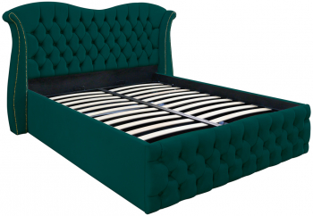 Pat dublu tapitat model Indiana 180/200 cm culoare verde cu somiera metalica rabatabila si spatiu de depozitare 