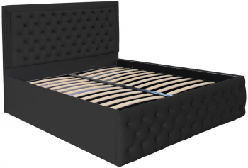 Pat dublu tapitat model Louisiana 120/200 cm culoare negru cu somiera metalica rabatabila si spatiu de depozitare 