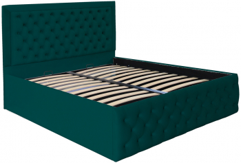 Pat dublu tapitat model Louisiana 120/200 cm culoare verde cu somiera metalica rabatabila si spatiu de depozitare 