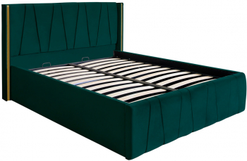 Pat dublu tapitat model Montana 140/200 culoare verde cu somiera metalica rabatabila si spatiu depozitare 