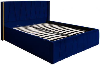 Pat dublu tapitat model Montana 160/200 culoare bleumarin cu somiera metalica rabatabila si spatiu depozitare 