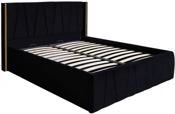 Pat dublu tapitat model Montana 160/200 culoare negru cu somiera metalica rabatabila si spatiu depozitare 