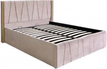 Pat dublu tapitat model Montana 180/200 culoare crem cu somiera metalica rabatabila si spatiu depozitare 