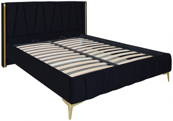 Pat dublu tapitat model Montana cu picioare aurii dimensiune 120/200cm culoare negru cu somiera metalica fixa 