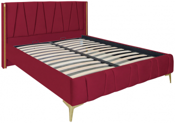 Pat dublu tapitat model Montana cu picioare aurii dimensiune 160/200 cm culoare visiniu cu somiera metalica fixa 