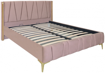 Pat dublu tapitat model Montana cu picioare aurii dimensiune 180/200 cm culoare cappuccino cu somiera metalica fixa 