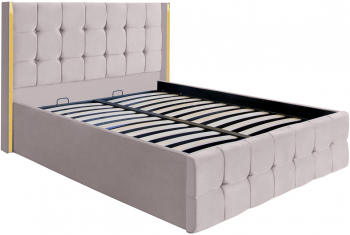 Pat dublu tapitat model Nevada 120/200 cm culoare crem cu somiera metalica rabatabila si spatiu de depozitare 