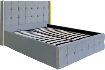 Pat dublu tapitat model Nevada 120/200 cm culoare gri deschis cu somiera metalica rabatabila si spatiu de depozitare 