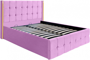 Pat dublu tapitat model Nevada 120/200 cm culoare lila cu somiera metalica rabatabila si spatiu de depozitare 