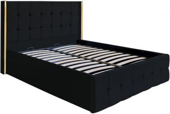 Pat dublu tapitat model Nevada 120/200 cm culoare negru cu somiera metalica rabatabila si spatiu de depozitare 