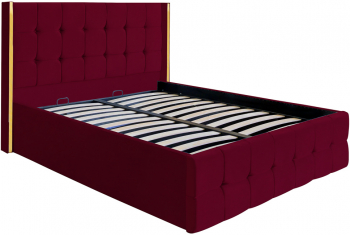 Pat dublu tapitat model Nevada 120/200 cm culoare visiniu cu somiera metalica rabatabila si spatiu de depozitare 