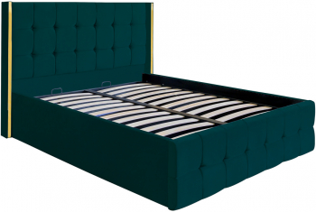 Pat dublu tapitat model Nevada 140/200 cm culoare verde cu somiera metalica rabatabila si spatiu de depozitare