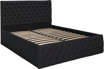 Pat dublu tapitat model Texas 120/200cm culoare negru cu somiera metalica rabatabila si spatiu de depozitare 