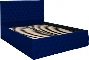 Pat dublu tapitat model Texas 160/200 cm culoare bleumarin cu somiera metalica rabatabila si spatiu de depozitare