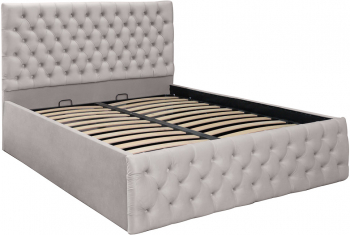 Pat dublu tapitat model Texas 160/200cm culoare crem cu somiera metalica rabatabila si spatiu de depozitare 