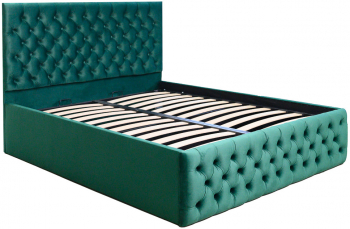 Pat dublu tapitat model Texas 200/200cm culoare verde cu somiera metalica rabatabila si spatiu de depozitare 
