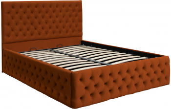 Pat dublu tapitat model Texas Deluxe 120/200 cm culoare caramiziu cu somiera metalica rabatabila si spatiu de depozitare 