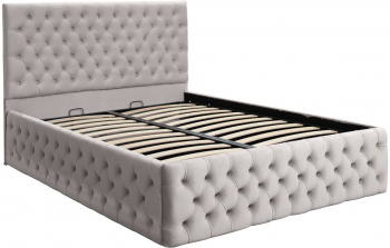 Pat dublu tapitat model Texas Deluxe 120/200 cm culoare crem cu somiera metalica rabatabila si spatiu de depozitare 