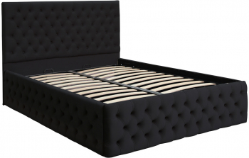 Pat dublu tapitat model Texas Deluxe 120/200 cm culoare negru cu somiera metalica rabatabila si spatiu de depozitare 