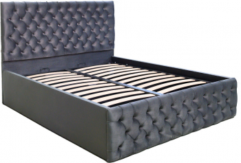 Pat dublu tapitat model Texas Deluxe 140/200 cm culoare gri inchis cu somiera metalica rabatabila si spatiu de depozitare 