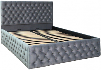 Pat dublu tapitat model Texas Deluxe 160/200 cm culoare gri deschis cu somiera metalica rabatabila si spatiu de depozitare