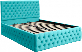 Pat dublu tapitat model Texas Deluxe 160/200 cm culoare verde marin cu somiera metalica rabatabila si spatiu de depozitare