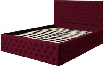Pat dublu tapitat model Texas Deluxe 160/200 cm culoare visiniu cu somiera metalica rabatabila si spatiu de depozitare 