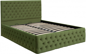Pat dublu tapitat model Texas Deluxe 160/200cm culoare kaki cu somiera metalica rabatabila si spatiu de depozitare 