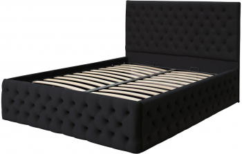 Pat dublu tapitat model Texas Deluxe 180/200 cm culoare negru cu somiera metalica rabatabila si spatiu de depozitare 