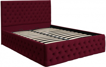 Pat dublu tapitat model Texas Deluxe 180/200 cm culoare visiniu cu somiera metalica rabatabila si spatiu de depozitare 