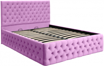 Pat dublu tapitat model Texas Deluxe 180/200cm culoare lila cu somiera metalica rabatabila si spatiu de depozitare 