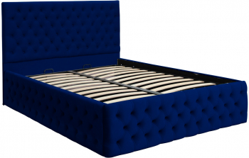 Pat dublu tapitat model Texas Deluxe 200/200cm culoare bleumarin cu somiera metalica rabatabila si spatiu de depozitare 