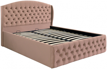 Pat dublu tapitat model Vancouver 160/200 cm culoare cappuccino cu somiera metalica rabatabila si spatiu de depozitare 